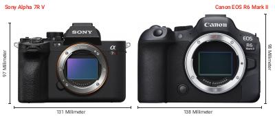 Größenvergleich: Sony Alpha 7R V vs. Canon EOS R6 Mark II Größenvergleich: Sony Alpha 7R V vs. Canon EOS R6 Mark II