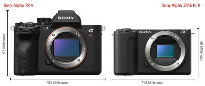 Größenvergleich: Sony Alpha 7R V vs. Sony Alpha ZV-E10 II Größenvergleich: Sony Alpha 7R V vs. Sony Alpha ZV-E10 II