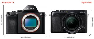 Größenvergleich: Sony Alpha 7R vs. Fujifilm X-E3 Größenvergleich: Sony Alpha 7R vs. Fujifilm X-E3