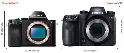 Größenvergleich: Sony Alpha 7R vs. Samsung NX1 Größenvergleich: Sony Alpha 7R vs. Samsung NX1
