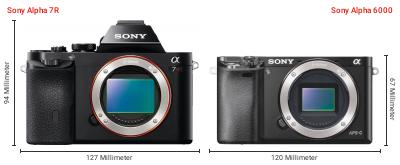 Größenvergleich: Sony Alpha 7R vs. Sony Alpha 6000 Größenvergleich: Sony Alpha 7R vs. Sony Alpha 6000