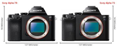 Größenvergleich: Sony Alpha 7R vs. Sony Alpha 7S Größenvergleich: Sony Alpha 7R vs. Sony Alpha 7S