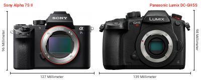 Größenvergleich: Sony Alpha 7S II vs. Panasonic Lumix DC-GH5S Größenvergleich: Sony Alpha 7S II vs. Panasonic Lumix DC-GH5S