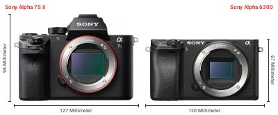 Größenvergleich: Sony Alpha 7S II vs. Sony Alpha 6300 Größenvergleich: Sony Alpha 7S II vs. Sony Alpha 6300