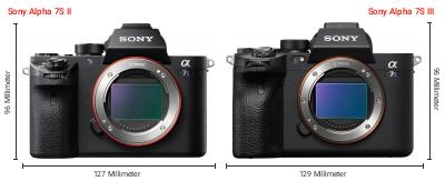Größenvergleich: Sony Alpha 7S II vs. Sony Alpha 7S III Größenvergleich: Sony Alpha 7S II vs. Sony Alpha 7S III