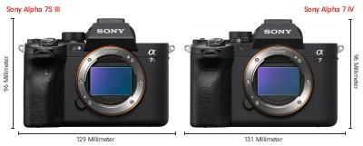 Größenvergleich: Sony Alpha 7S III vs. Sony Alpha 7 IV Größenvergleich: Sony Alpha 7S III vs. Sony Alpha 7 IV