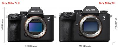 Größenvergleich: Sony Alpha 7S III vs. Sony Alpha 9 III Größenvergleich: Sony Alpha 7S III vs. Sony Alpha 9 III