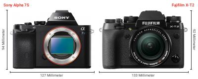 Größenvergleich: Sony Alpha 7S vs. Fujifilm X-T2 Größenvergleich: Sony Alpha 7S vs. Fujifilm X-T2