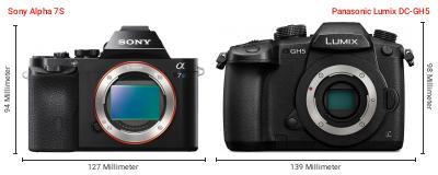 Größenvergleich: Sony Alpha 7S vs. Panasonic Lumix DC-GH5 Größenvergleich: Sony Alpha 7S vs. Panasonic Lumix DC-GH5