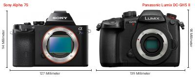 Größenvergleich: Sony Alpha 7S vs. Panasonic Lumix DC-GH5 II Größenvergleich: Sony Alpha 7S vs. Panasonic Lumix DC-GH5 II