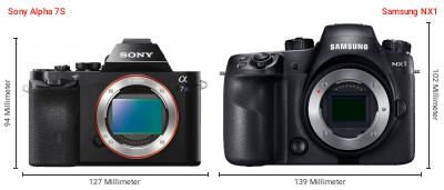 Größenvergleich: Sony Alpha 7S vs. Samsung NX1 Größenvergleich: Sony Alpha 7S vs. Samsung NX1