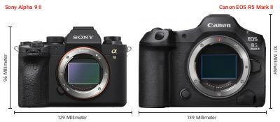 Größenvergleich: Sony Alpha 9 II vs. Canon EOS R5 Mark II Größenvergleich: Sony Alpha 9 II vs. Canon EOS R5 Mark II