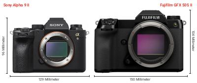 Größenvergleich: Sony Alpha 9 II vs. Fujifilm GFX 50S II Größenvergleich: Sony Alpha 9 II vs. Fujifilm GFX 50S II