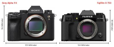 Größenvergleich: Sony Alpha 9 II vs. Fujifilm X-T50