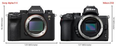 Größenvergleich: Sony Alpha 9 II vs. Nikon Z50 Größenvergleich: Sony Alpha 9 II vs. Nikon Z50