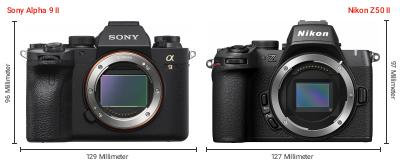 Größenvergleich: Sony Alpha 9 II vs. Nikon Z50 II