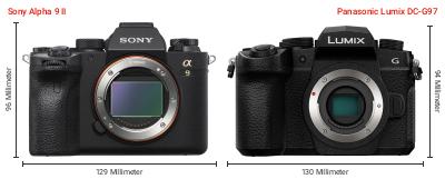 Größenvergleich: Sony Alpha 9 II vs. Panasonic Lumix DC-G97 Größenvergleich: Sony Alpha 9 II vs. Panasonic Lumix DC-G97