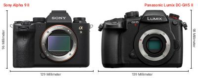 Größenvergleich: Sony Alpha 9 II vs. Panasonic Lumix DC-GH5 II Größenvergleich: Sony Alpha 9 II vs. Panasonic Lumix DC-GH5 II