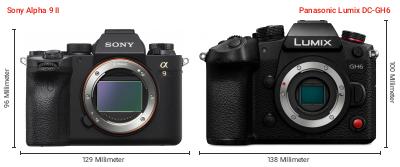 Größenvergleich: Sony Alpha 9 II vs. Panasonic Lumix DC-GH6 Größenvergleich: Sony Alpha 9 II vs. Panasonic Lumix DC-GH6
