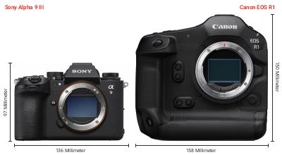 Größenvergleich: Sony Alpha 9 III vs. Canon EOS R1 Größenvergleich: Sony Alpha 9 III vs. Canon EOS R1