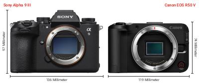 Größenvergleich: Sony Alpha 9 III vs. Canon EOS R50 V Größenvergleich: Sony Alpha 9 III vs. Canon EOS R50 V