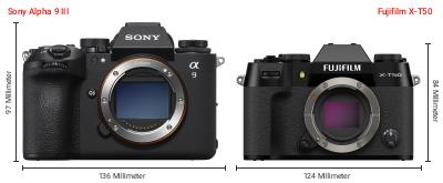 Größenvergleich: Sony Alpha 9 III vs. Fujifilm X-T50 Größenvergleich: Sony Alpha 9 III vs. Fujifilm X-T50