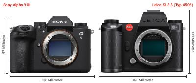 Größenvergleich: Sony Alpha 9 III vs. Leica SL3-S (Typ 4506) Größenvergleich: Sony Alpha 9 III vs. Leica SL3-S (Typ 4506)