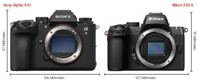 Größenvergleich: Sony Alpha 9 III vs. Nikon Z50 II Größenvergleich: Sony Alpha 9 III vs. Nikon Z50 II