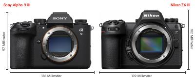 Größenvergleich: Sony Alpha 9 III vs. Nikon Z6 III Größenvergleich: Sony Alpha 9 III vs. Nikon Z6 III