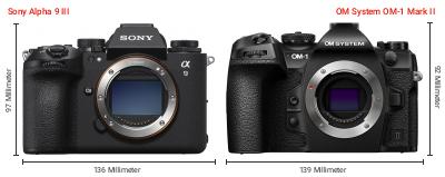 Größenvergleich: Sony Alpha 9 III vs. OM System OM-1 Mark II Größenvergleich: Sony Alpha 9 III vs. OM System OM-1 Mark II