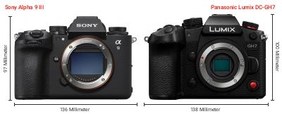 Größenvergleich: Sony Alpha 9 III vs. Panasonic Lumix DC-GH7 Größenvergleich: Sony Alpha 9 III vs. Panasonic Lumix DC-GH7
