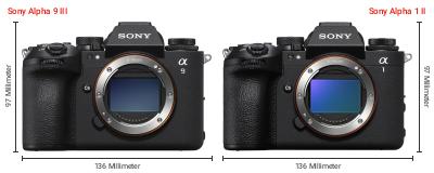 Größenvergleich: Sony Alpha 9 III vs. Sony Alpha 1 II Größenvergleich: Sony Alpha 9 III vs. Sony Alpha 1 II