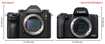 Größenvergleich: Sony Alpha 9 vs. Canon EOS M50 Mark II
