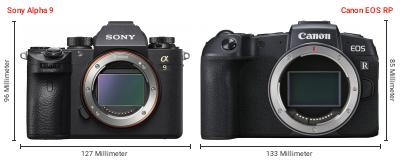 Größenvergleich: Sony Alpha 9 vs. Canon EOS RP Größenvergleich: Sony Alpha 9 vs. Canon EOS RP