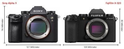 Größenvergleich: Sony Alpha 9 vs. Fujifilm X-S20