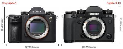 Größenvergleich: Sony Alpha 9 vs. Fujifilm X-T3 Größenvergleich: Sony Alpha 9 vs. Fujifilm X-T3