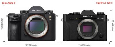 Größenvergleich: Sony Alpha 9 vs. Fujifilm X-T30 II
