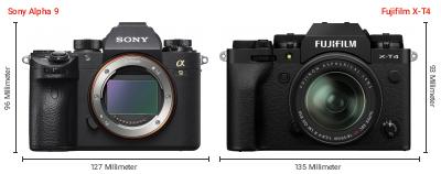 Größenvergleich: Sony Alpha 9 vs. Fujifilm X-T4 Größenvergleich: Sony Alpha 9 vs. Fujifilm X-T4