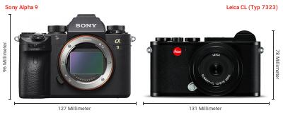 Größenvergleich: Sony Alpha 9 vs. Leica CL (Typ 7323) Größenvergleich: Sony Alpha 9 vs. Leica CL (Typ 7323)