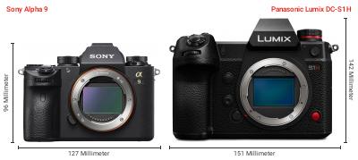 Größenvergleich: Sony Alpha 9 vs. Panasonic Lumix DC-S1H Größenvergleich: Sony Alpha 9 vs. Panasonic Lumix DC-S1H