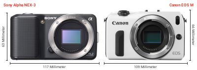 Größenvergleich: Sony Alpha NEX-3 vs. Canon EOS M Größenvergleich: Sony Alpha NEX-3 vs. Canon EOS M