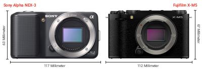 Größenvergleich: Sony Alpha NEX-3 vs. Fujifilm X-M5 Größenvergleich: Sony Alpha NEX-3 vs. Fujifilm X-M5