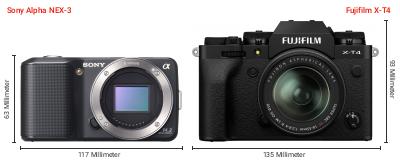 Größenvergleich: Sony Alpha NEX-3 vs. Fujifilm X-T4