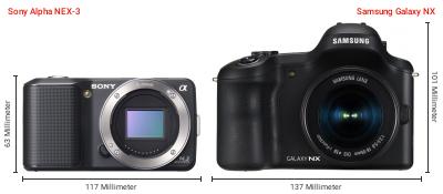Größenvergleich: Sony Alpha NEX-3 vs. Samsung Galaxy NX Größenvergleich: Sony Alpha NEX-3 vs. Samsung Galaxy NX