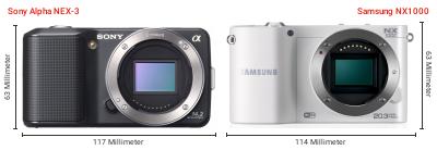 Größenvergleich: Sony Alpha NEX-3 vs. Samsung NX1000 Größenvergleich: Sony Alpha NEX-3 vs. Samsung NX1000