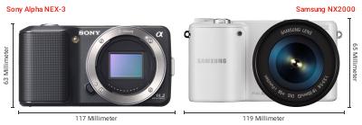 Größenvergleich: Sony Alpha NEX-3 vs. Samsung NX2000 Größenvergleich: Sony Alpha NEX-3 vs. Samsung NX2000