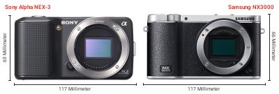 Größenvergleich: Sony Alpha NEX-3 vs. Samsung NX3000 Größenvergleich: Sony Alpha NEX-3 vs. Samsung NX3000
