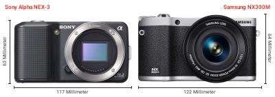 Größenvergleich: Sony Alpha NEX-3 vs. Samsung NX300M Größenvergleich: Sony Alpha NEX-3 vs. Samsung NX300M