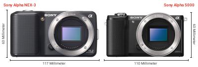 Größenvergleich: Sony Alpha NEX-3 vs. Sony Alpha 5000 Größenvergleich: Sony Alpha NEX-3 vs. Sony Alpha 5000