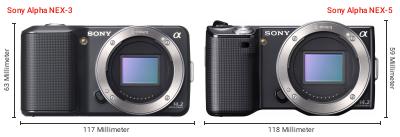 Größenvergleich: Sony Alpha NEX-3 vs. Sony Alpha NEX-5 Größenvergleich: Sony Alpha NEX-3 vs. Sony Alpha NEX-5